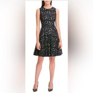 Tommy Hilfiger Size 4 Black & Silver Metallic Flecked Lace Fit & Flare Dress